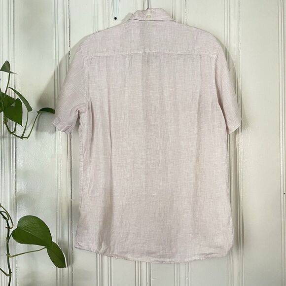 Nordstrom Men’s Light Pink Short Sleeve Button Up Trim Fit 100% Linen Shirt Sz M - Picture 4 of 8
